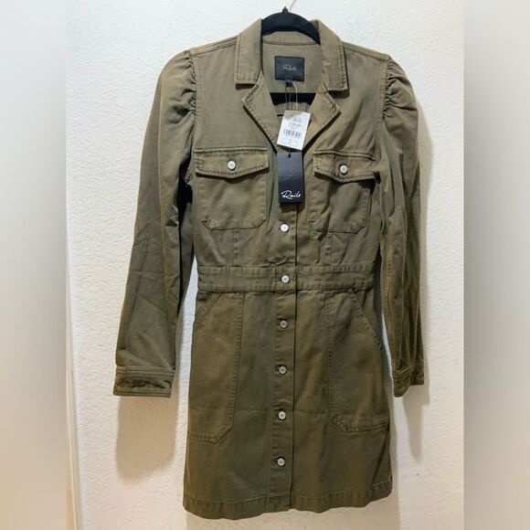 Rails Lisette Denim Twill Mini Dress Button Up Puff Sleeve Moss XS - Picture 4 of 12